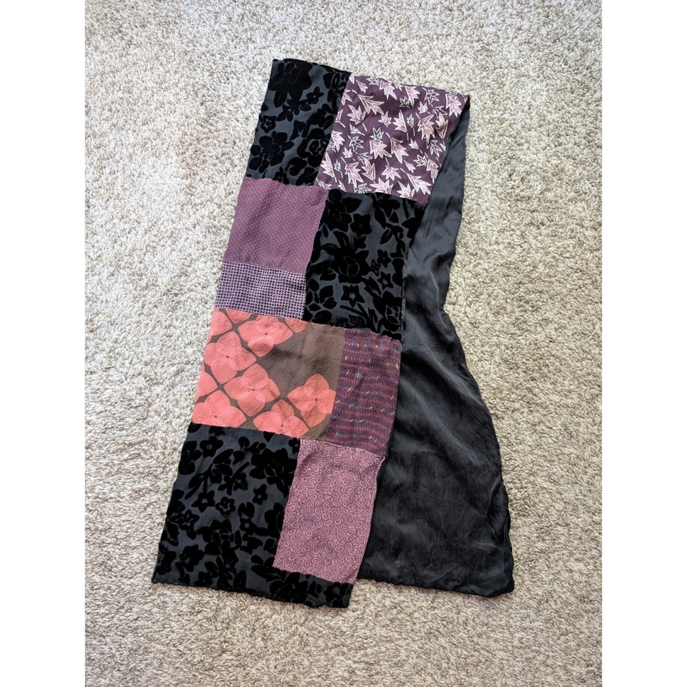 Whimsigoth Patchwork Scarf Women Multicolor Purple Burnout Velvet Silk Mix 90s